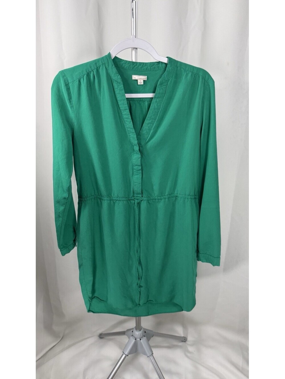 Gap Designed Crafted Small Green Rayon Tunic Dress Long Sleeve V Neck Cinch